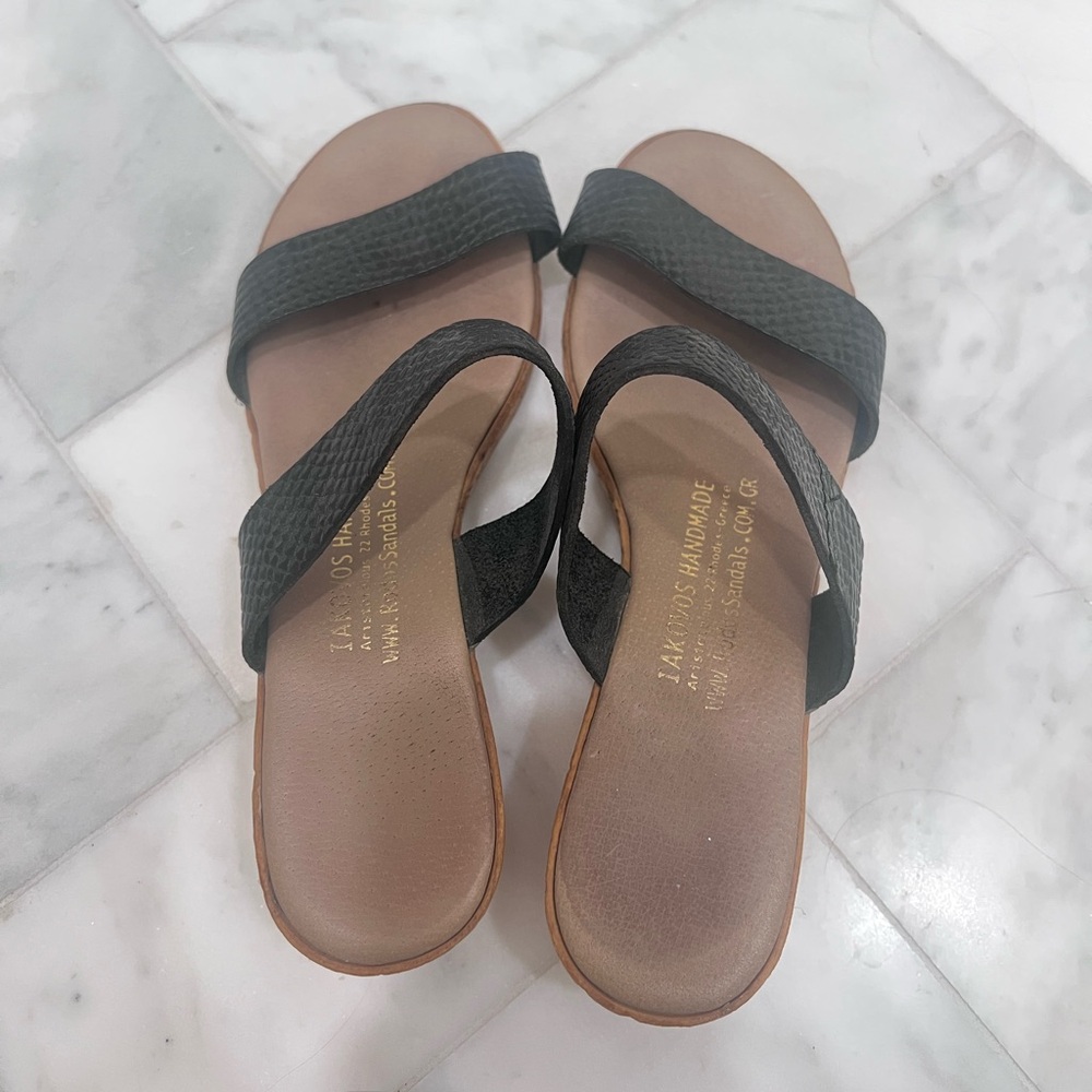 Iakovos Handmade Greek Leather Cork Wedge Sandals Size 38